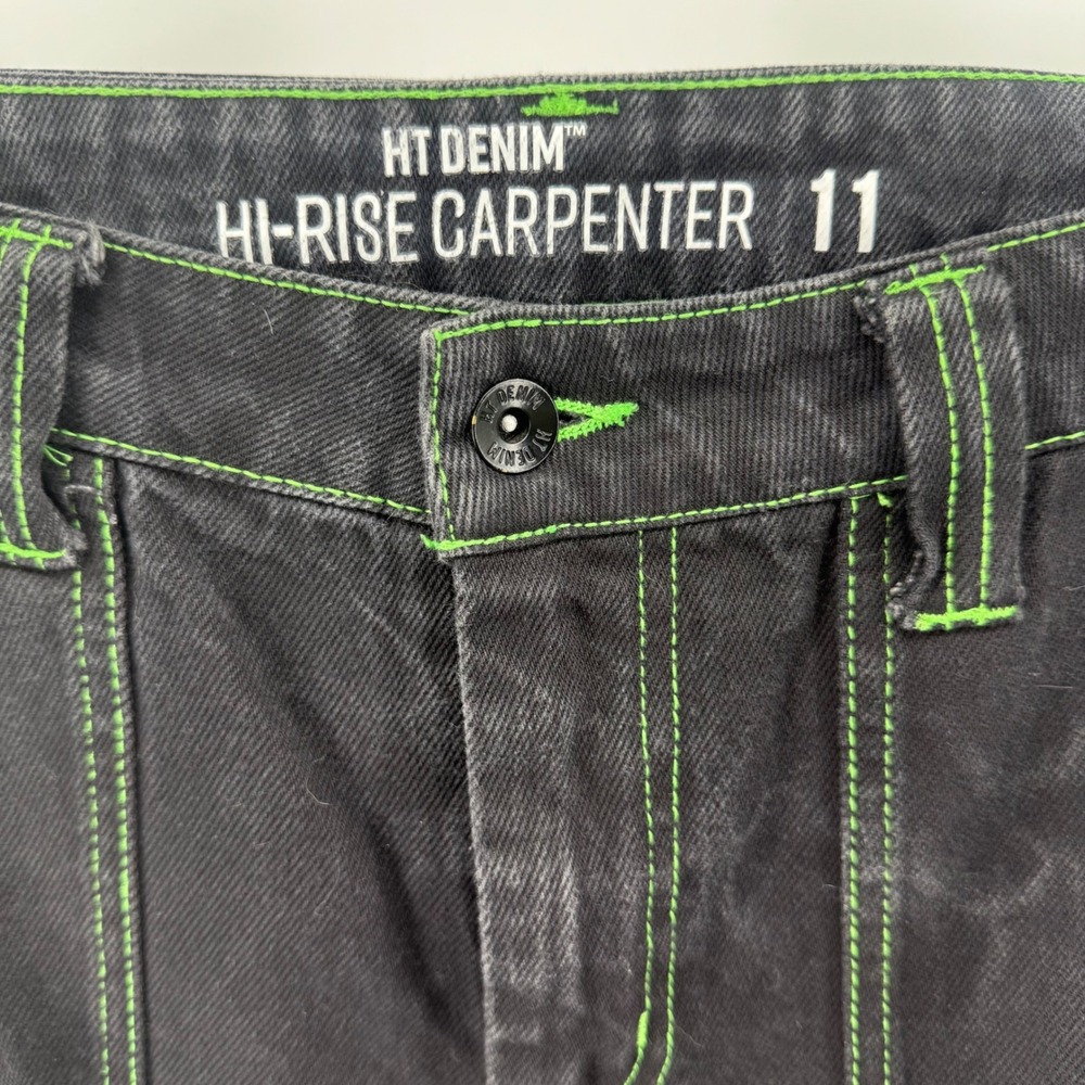 Hot Topic HT Denim Hi Rise Carpenter Jeans Women's Size 11 Black Green Stitching - Picture 4 of 15